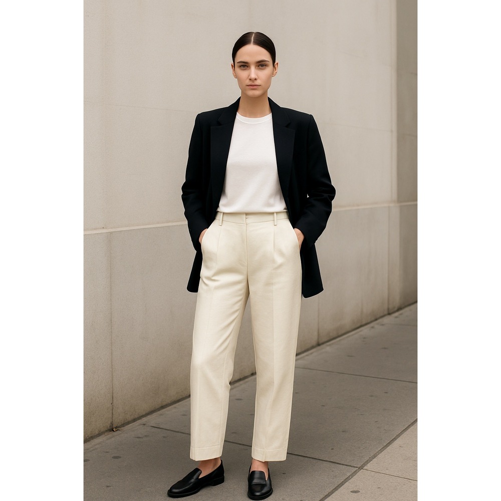 TOVE Jill Cream Textured Viscose Cotton Trousers Pants Women's 40 Tailored‎ Luxe